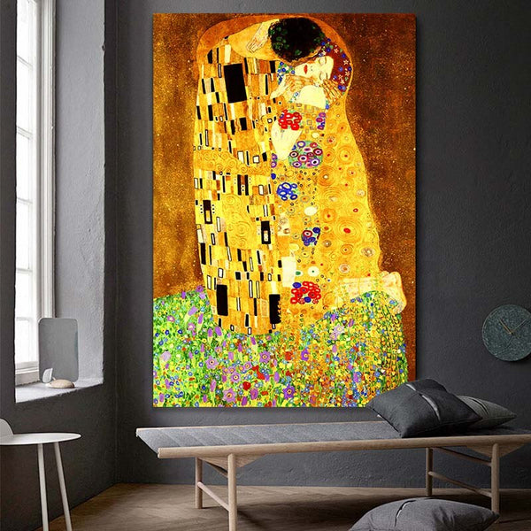 Gustav Klimt Kiss Famous Figure Wall Canvas Painting Print on Canvas