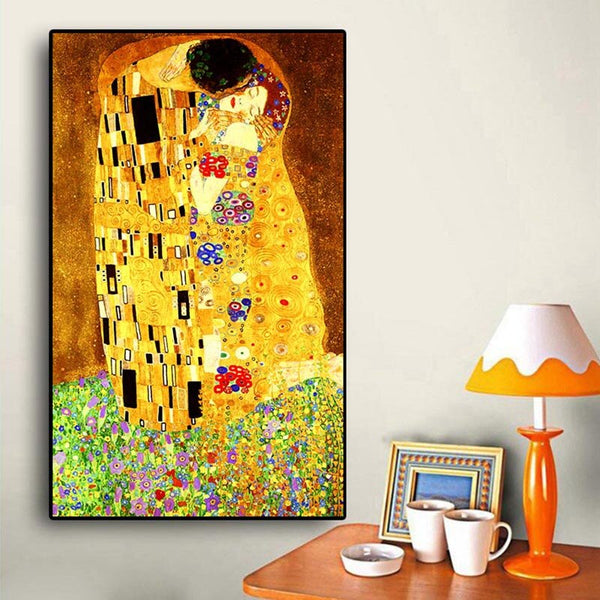 Gustav Klimt Kiss Famous Figure Wall Canvas Painting Print on Canvas