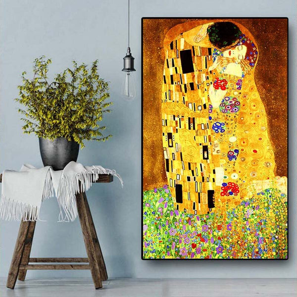 Gustav Klimt Kiss Famous Figure Wall Canvas Painting Print on Canvas