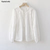 GypsyLady 100% Cotton White Blouse Shirt Eyelet Lace Spring Long