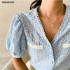 GypsyLady Floral Embroidery Chic Blouse Shirt 100% Cotton Blue Casual