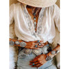 GypsyLady White Blouse Shirt Lace Inserted Chic Boho Blouse Loose Long