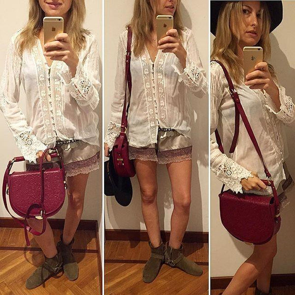 GypsyLady White Blouse Shirt Lace Inserted Chic Boho Blouse Loose Long