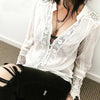 GypsyLady White Blouse Shirt Lace Inserted Chic Boho Blouse Loose Long