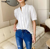 GypsyLady White Lace Blouse Shirt 100% Cotton Eyelet Lace Summer Puff