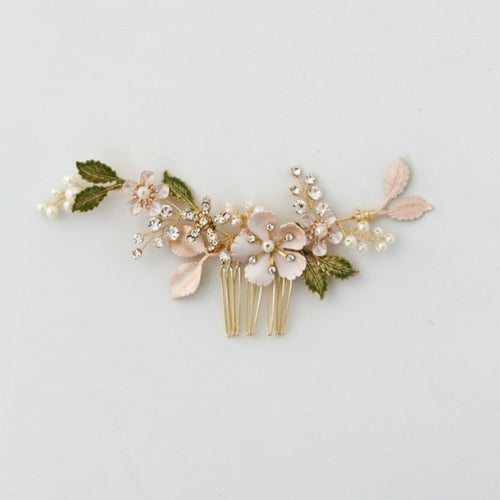 Hand Painted Flower Bridal Hair Comb Pins Rhinestone Wedding Headpiece