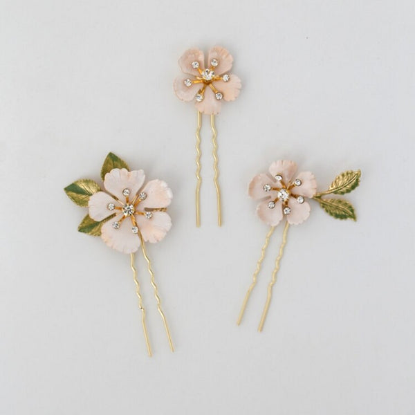 Hand Painted Flower Bridal Hair Comb Pins Rhinestone Wedding Headpiece