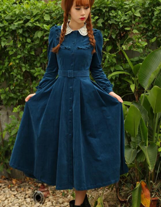 Cottagecore Dress Clothing Blue Velvet Vintage Classic Classy 
