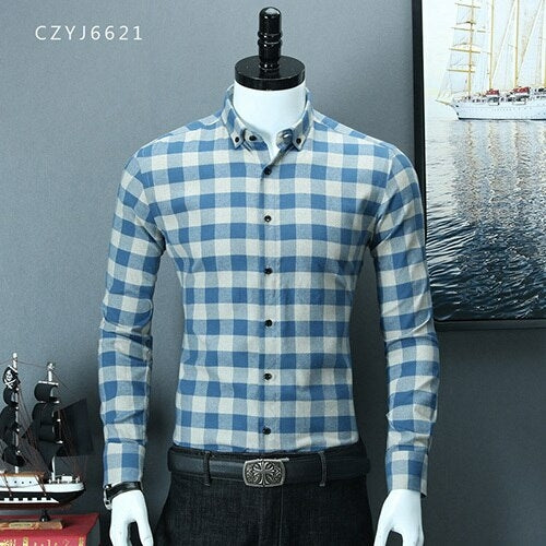 Pure Cotton Brushed Fabric Warm Comfortable Button Collar Shirt