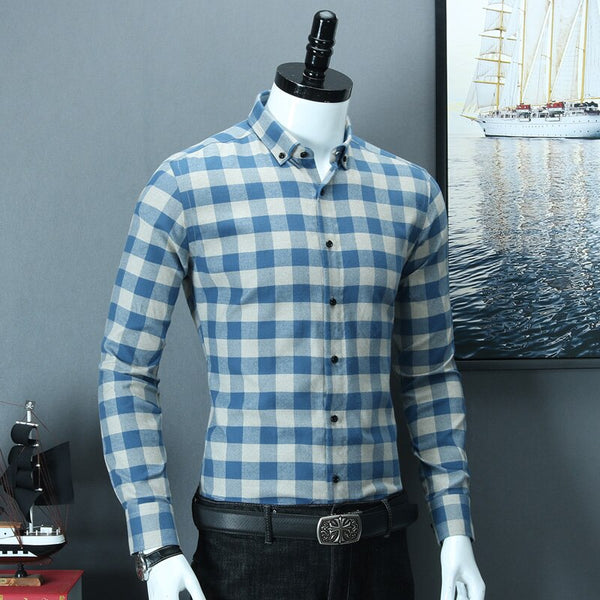 Pure Cotton Brushed Fabric Warm Comfortable Button Collar Shirt