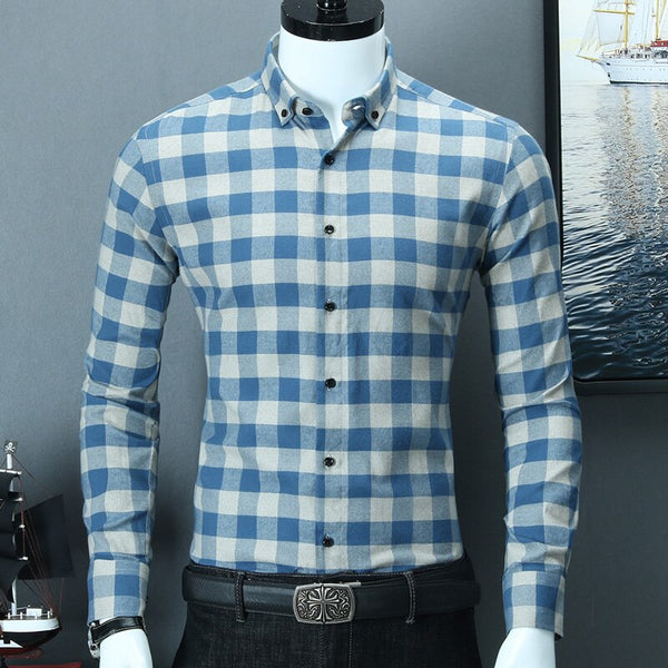 Pure Cotton Brushed Fabric Warm Comfortable Button Collar Shirt