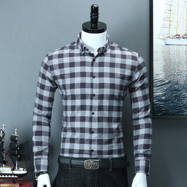 Pure Cotton Brushed Fabric Warm Comfortable Button Collar Shirt