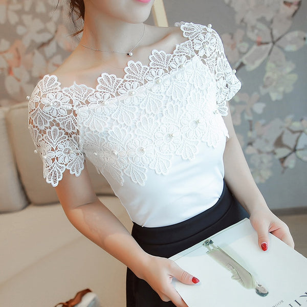 Hollow Out  Women Sexy Short Sleeve Blouse Ladies Fashion Elegant