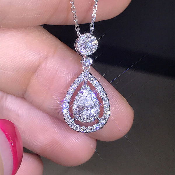 Huitan Fashion Women Necklace Brilliant Pear Cubic Zirconia Wedding