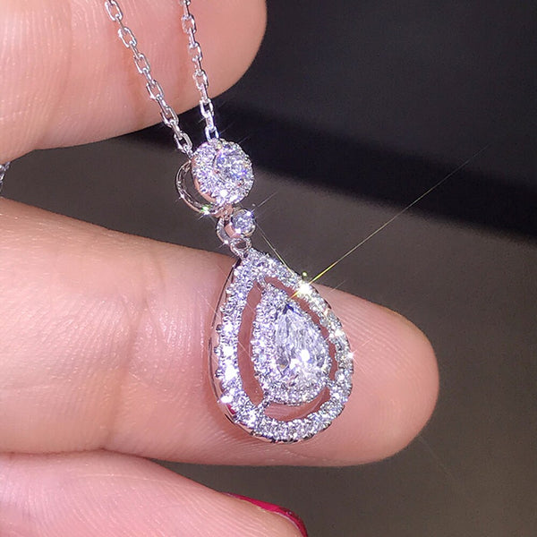 Huitan Fashion Women Necklace Brilliant Pear Cubic Zirconia Wedding