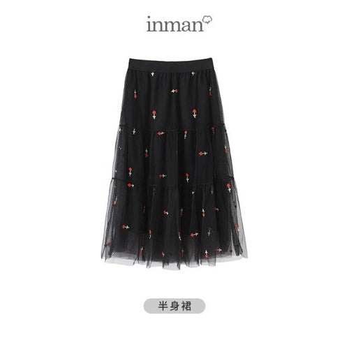 Summer Guaze Skirt Women Elegant Style Double Layer Flower