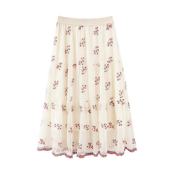 Summer Guaze Skirt Women Elegant Style Double Layer Flower