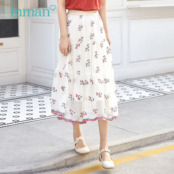 Summer Guaze Skirt Women Elegant Style Double Layer Flower