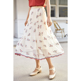 Summer Guaze Skirt Women Elegant Style Double Layer Flower