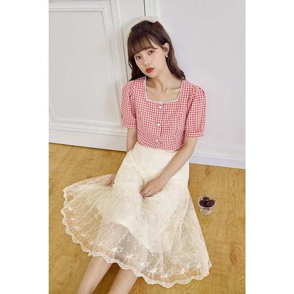 Summer Guaze Skirt Women Elegant Style Double Layer Flower