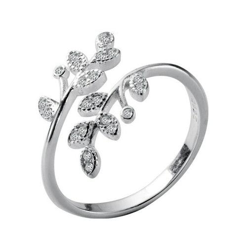 Real 925 Sterling Silver Plant Zircon Leaves Ring