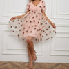 ISAROSE 2021 Strawberry Dress Women Fashion Deep V Puff Sleeve Sweet