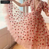 ISAROSE 2021 Strawberry Dress Women Fashion Deep V Puff Sleeve Sweet