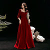 Deep Rose Red Velvet Evening Dress