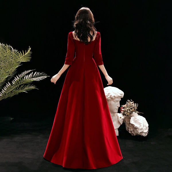 Deep Rose Red Velvet Evening Dress