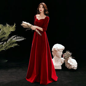 Deep Rose Red Velvet Evening Dress