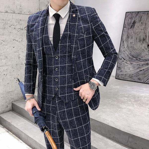 ( Jacket + Vest + Pants ) Boutique Plaid Groom