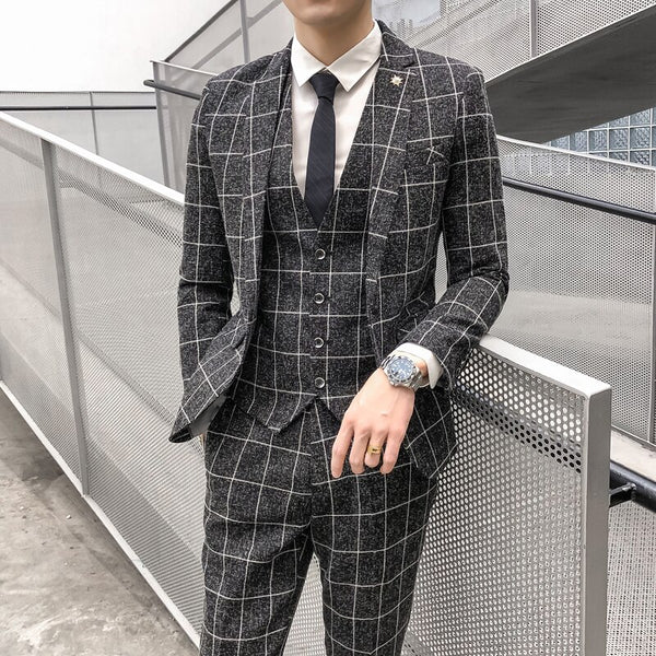 ( Jacket + Vest + Pants ) Boutique Plaid Groom