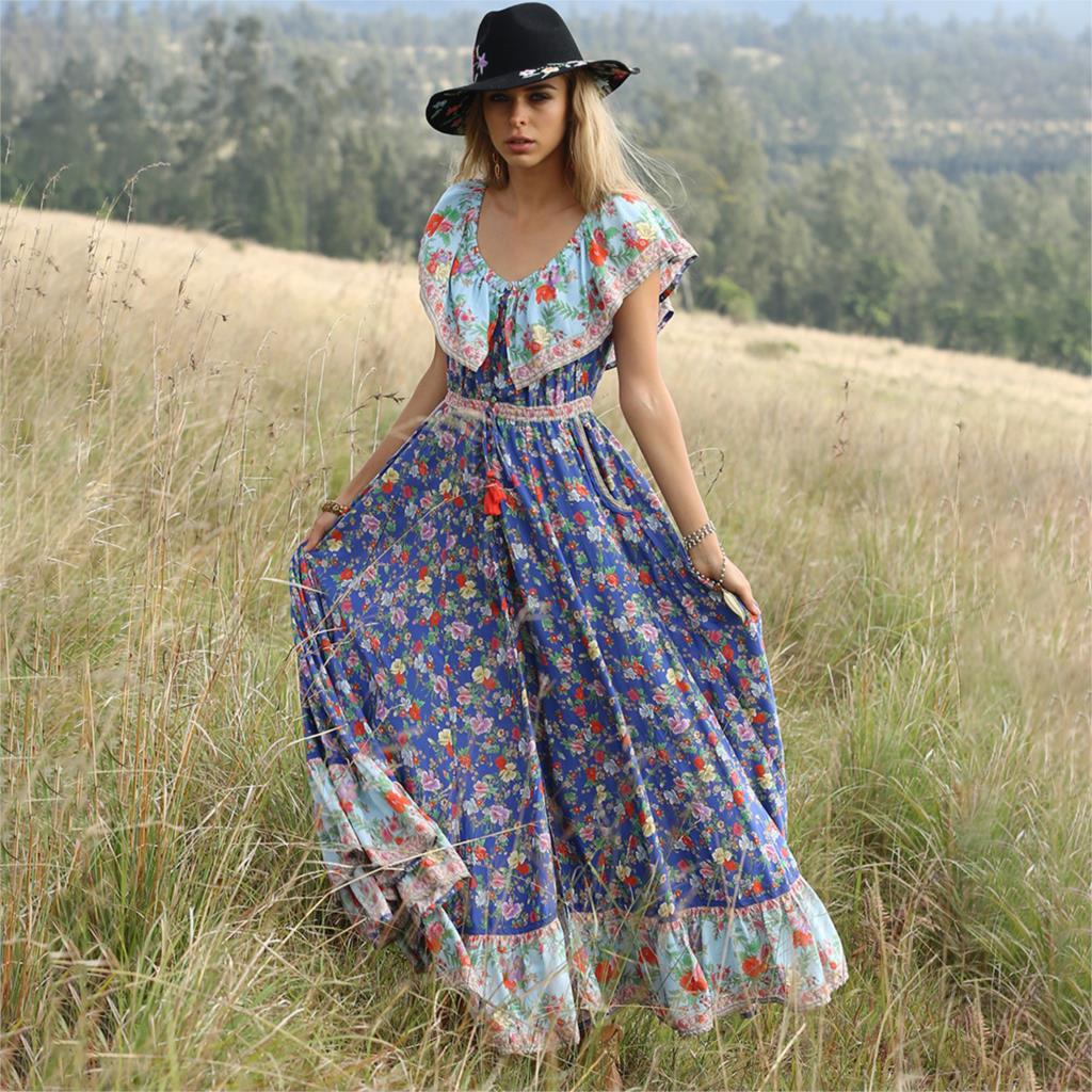 Jastie 2020 Summer Boho Dress Hippie Chic Floral Print Dresses Casual Cottagecore Closet