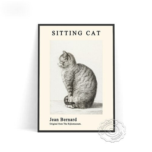 Jean Michel Bernard Exhibition Museum Poster, Sitting Cat Black White