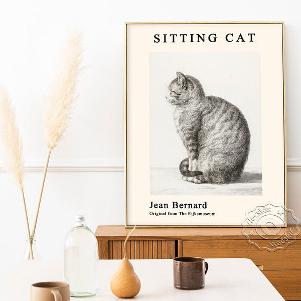 Jean Michel Bernard Exhibition Museum Poster, Sitting Cat Black White