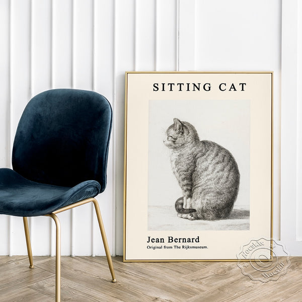 Jean Michel Bernard Exhibition Museum Poster, Sitting Cat Black White