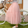 Jielur 2021 New Summer Skirt Loose Slim Mesh Tulle Skirts Womens  Chic