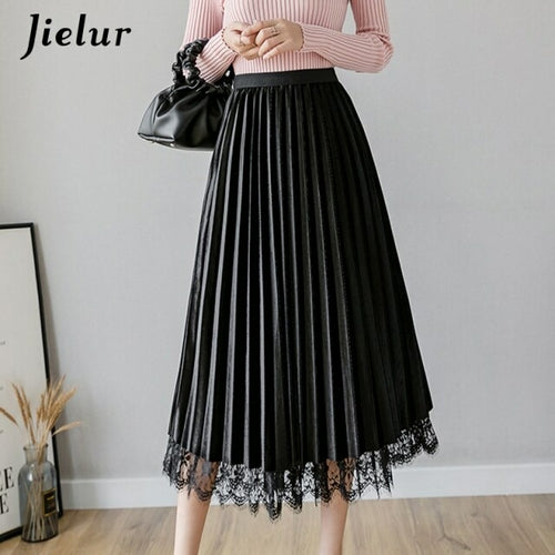 Jielur Autumn Winter Women Skirt Dual use Slim High Waist Pleated