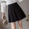 Jielur New Women's Skirt High Waist A Line Skirts Pleated Black Basic