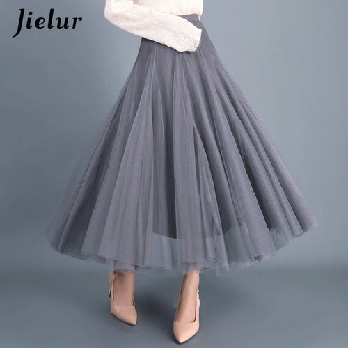 Jielur Skirts Womens Autumn 3 Layers Princess Tulle Mesh Pleated Skirt