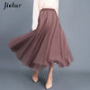 Jielur Skirts Womens Autumn 3 Layers Princess Tulle Mesh Pleated Skirt