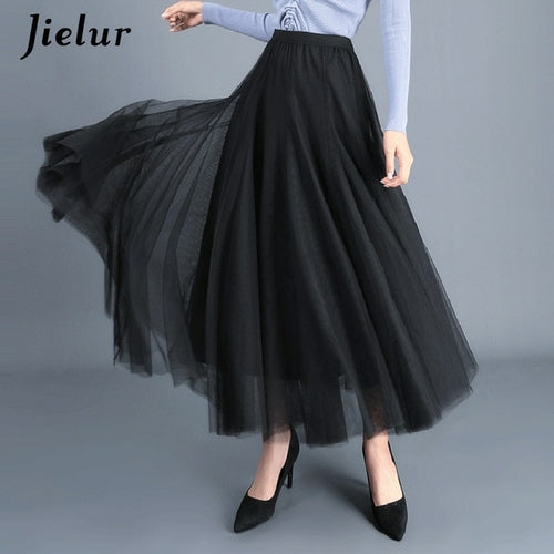 Jielur Skirts Womens Autumn 3 Layers Princess Tulle Mesh Pleated Skirt