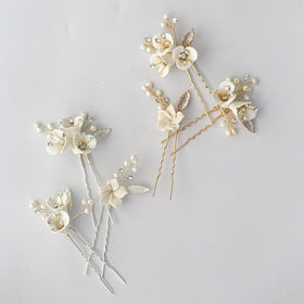 Jonnafe Handmade Bridal Hair Pins Clips Porcelain Flower Women