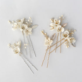 Jonnafe Handmade Bridal Hair Pins Clips Porcelain Flower Women