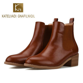 Autumn Winter Boots Women Brown PU Ankle Boots For Women
