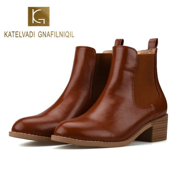 Autumn Winter Boots Women Brown PU Ankle Boots For Women