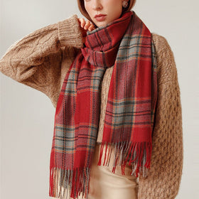 Knitted Scarf Women's British Warm Imitation Cashmere Shawl Plaid