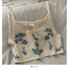 Floral Knitted Crop Tops Spaghetti Strap Tank Top Embroidered Cami