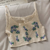 Floral Knitted Crop Tops Spaghetti Strap Tank Top Embroidered Cami