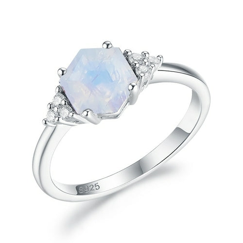 Kuololit 585 Rose Gold Rainbow Moonstone Gemstone Ring for Women 925